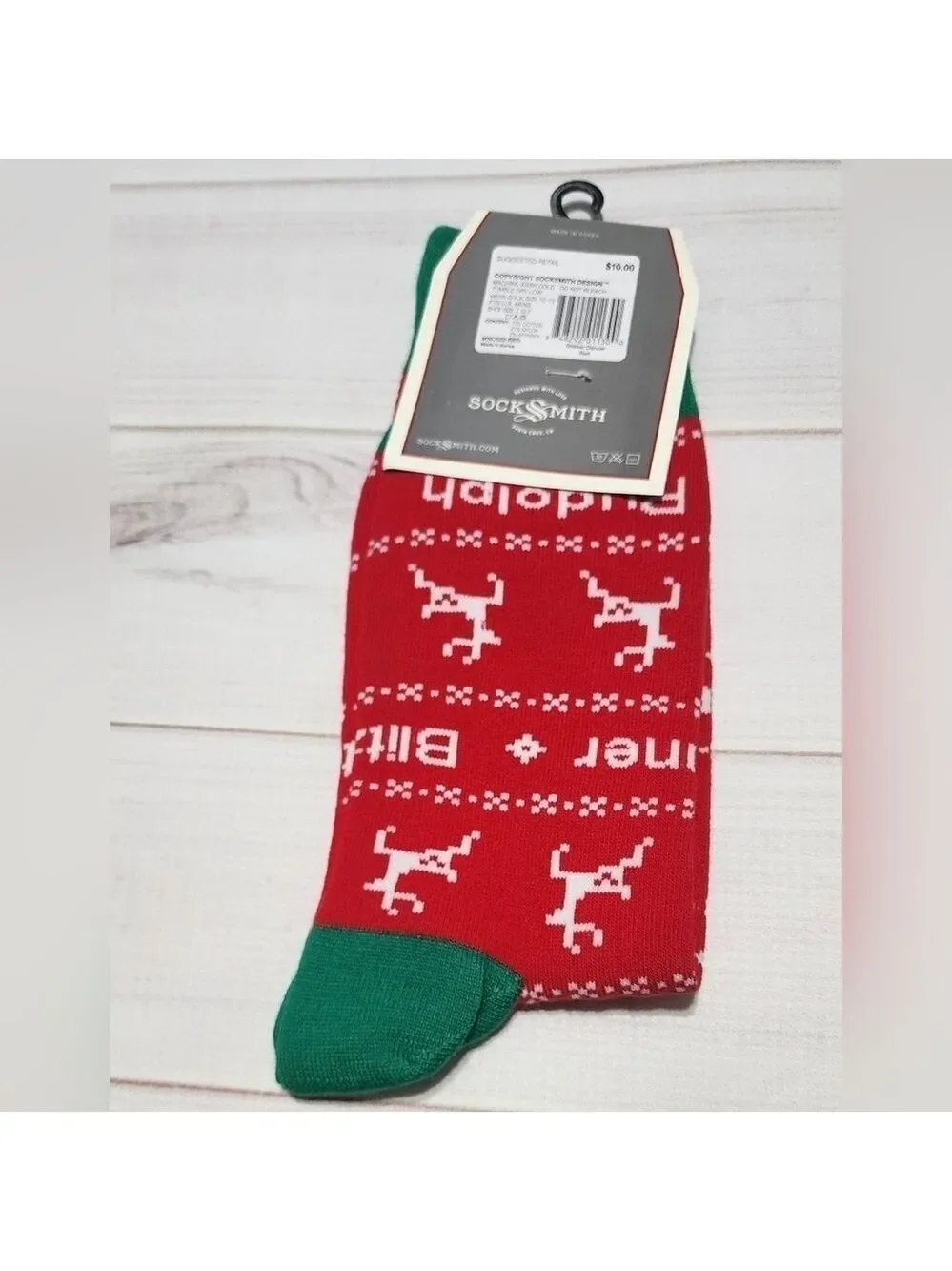 Socksmith Men's Christmas Reindeer Socks Fits Sock Size 10-13 - New With Tags